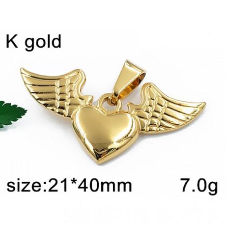 Srdce s křídly ve zlaté barvě - ocelový přívěsek